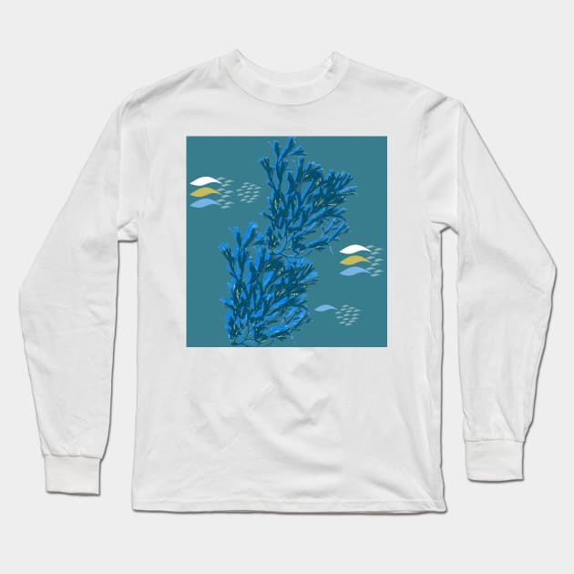 Coral and fish underwater Long Sleeve T-Shirt by Happyoninside
